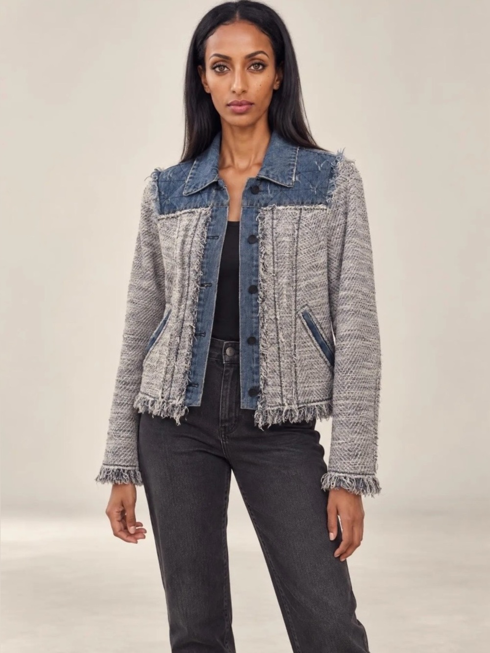 Rebecca Taylor Tweed and Denim Grey & Blue Jacket